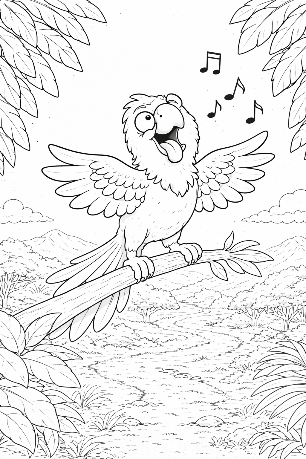 Schwarz-weiße Papagei Malvorlage